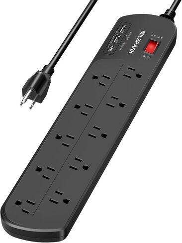 Power Strip with USB C - 12 Widely Outlets with 2 USB Charging Ports+1 USB C Total 3.1 A, 6 ft long Heavy Duty Extension Cord,Overload Surge Protection, Surge Protector Wall Mount for Home (Black) in Saudi Arabia