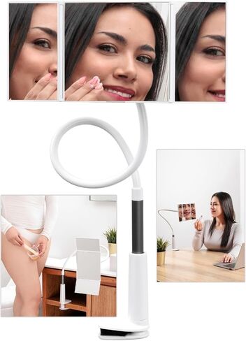 Flexible Desk Mirror, Get Comfortable to do Makeup, Lashes, Hair Styling, and Shaving. Self Brazilian Waxing Mirror, Trifold Mirror, and Cosmetic Mirror for Desk (White) in Saudi Arabia