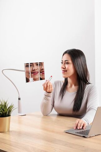 Flexible Desk Mirror, Get Comfortable to do Makeup, Lashes, Hair Styling, and Shaving. Self Brazilian Waxing Mirror, Trifold Mirror, and Cosmetic Mirror for Desk (White) in Saudi Arabia