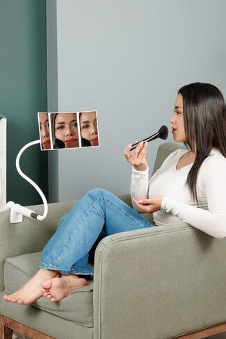 Flexible Desk Mirror, Get Comfortable to do Makeup, Lashes, Hair Styling, and Shaving. Self Brazilian Waxing Mirror, Trifold Mirror, and Cosmetic Mirror for Desk (White) in Saudi Arabia