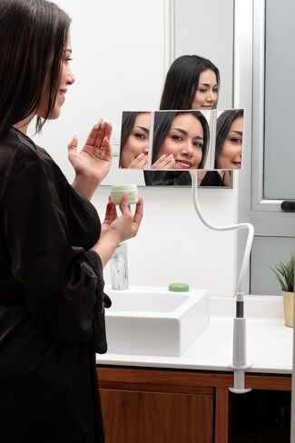 Flexible Desk Mirror, Get Comfortable to do Makeup, Lashes, Hair Styling, and Shaving. Self Brazilian Waxing Mirror, Trifold Mirror, and Cosmetic Mirror for Desk (White) in Saudi Arabia