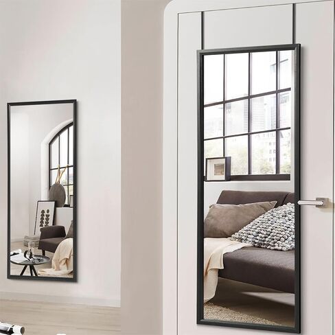 PexFix Over The Door Mirror Full Length, 44"x18" Door Mirror Full Length with Wood Frame, Full Length Mirror Over The Door with 2 Hangers Removeble, Hanging Mirror for Door or Wall Mounted Mirror in Saudi Arabia