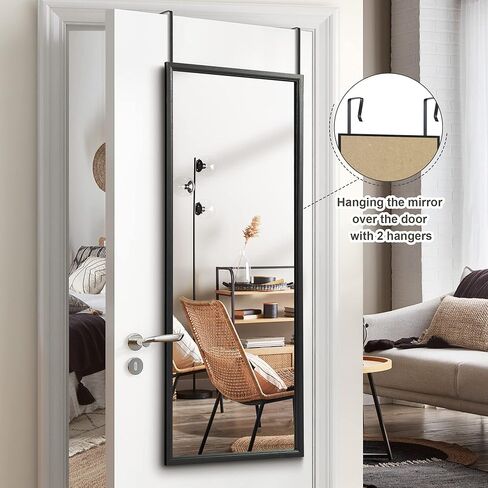 PexFix Over The Door Mirror Full Length, 44"x18" Door Mirror Full Length with Wood Frame, Full Length Mirror Over The Door with 2 Hangers Removeble, Hanging Mirror for Door or Wall Mounted Mirror in Saudi Arabia