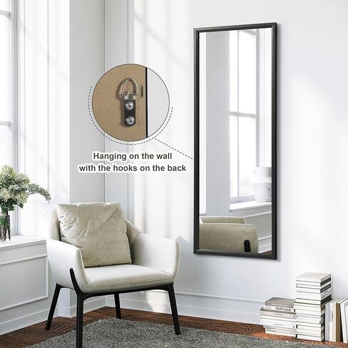 PexFix Over The Door Mirror Full Length, 44"x18" Door Mirror Full Length with Wood Frame, Full Length Mirror Over The Door with 2 Hangers Removeble, Hanging Mirror for Door or Wall Mounted Mirror in Saudi Arabia