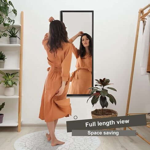 PexFix Over The Door Mirror Full Length, 44"x18" Door Mirror Full Length with Wood Frame, Full Length Mirror Over The Door with 2 Hangers Removeble, Hanging Mirror for Door or Wall Mounted Mirror in Saudi Arabia