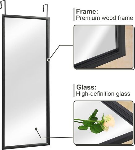PexFix Over The Door Mirror Full Length, 44"x18" Door Mirror Full Length with Wood Frame, Full Length Mirror Over The Door with 2 Hangers Removeble, Hanging Mirror for Door or Wall Mounted Mirror in Saudi Arabia