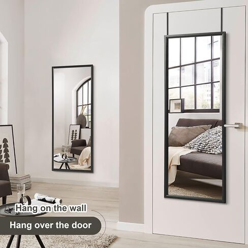 PexFix Over The Door Mirror Full Length, 44"x18" Door Mirror Full Length with Wood Frame, Full Length Mirror Over The Door with 2 Hangers Removeble, Hanging Mirror for Door or Wall Mounted Mirror in Saudi Arabia