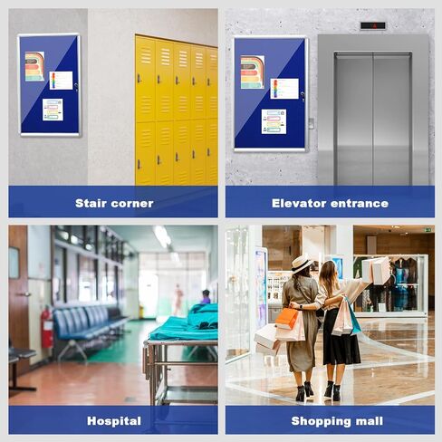 4 مجموعات من لوحات الإعلانات المغلقة من Blulu، لوحة ملاحظات قابلة للقفل ومضادة للرياح في الهواء الطلق مع باب قابل للقفل لإشعارات مكتب المدرسة المنزلية، قماش أزرق، 24 × 36 بوصة in Kuwait