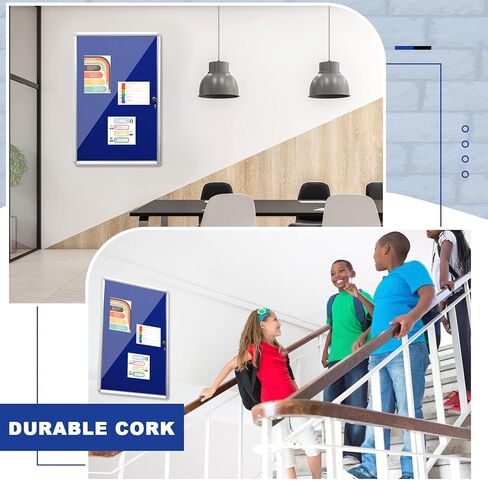 4 مجموعات من لوحات الإعلانات المغلقة من Blulu، لوحة ملاحظات قابلة للقفل ومضادة للرياح في الهواء الطلق مع باب قابل للقفل لإشعارات مكتب المدرسة المنزلية، قماش أزرق، 24 × 36 بوصة in Kuwait