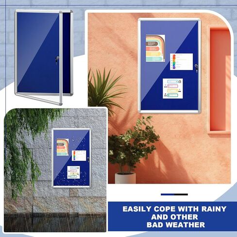 4 مجموعات من لوحات الإعلانات المغلقة من Blulu، لوحة ملاحظات قابلة للقفل ومضادة للرياح في الهواء الطلق مع باب قابل للقفل لإشعارات مكتب المدرسة المنزلية، قماش أزرق، 24 × 36 بوصة in Kuwait