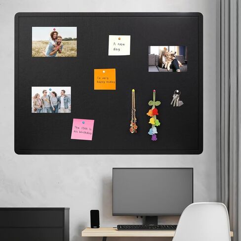 Large Bulletin Board, 48 X 36 inches Cork Board with 30 Pushpin, 4' x 3' Felt Cork Board Notice Pin Board, Self-Adhesive Vision Board Mood Board Foldable Photo Board for Wall - Black in Kuwait