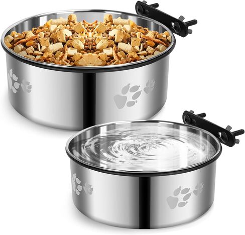 2 Pack Dog Crate Bowl,Metal Dog Water Food Bowl No Spill,Hanging Dog Bowls for Kennel,Dog Crate Water Feeder,Stainless Steel Kennel Bowls Mountable for Dogs Cats Bunny Ferret Bird in Saudi Arabia