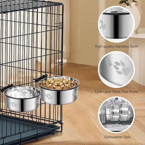2 Pack Dog Crate Bowl,Metal Dog Water Food Bowl No Spill,Hanging Dog Bowls for Kennel,Dog Crate Water Feeder,Stainless Steel Kennel Bowls Mountable for Dogs Cats Bunny Ferret Bird in Saudi Arabia