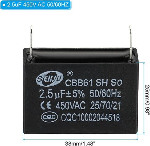 PATIKIL CBB61 Ceiling Fan Capacitor, 10Pcs 2uF 450V AC 50/60HZ Single Insert with 2pins for Air Conditioner Fan Motor Star Run Capacitors 37 x 26 x 24mm in Saudi Arabia