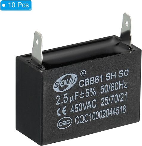 PATIKIL CBB61 Ceiling Fan Capacitor, 10Pcs 2uF 450V AC 50/60HZ Single Insert with 2pins for Air Conditioner Fan Motor Star Run Capacitors 37 x 26 x 24mm in Saudi Arabia