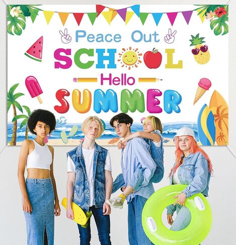 السلام خارج المدرسة مرحبا الصيف خلفية راية المدارس خارج لخلفية الصيف كشك الصور الدعائم زينة الصيف نهاية العام الدراسي ديكورات الحفلات in Kuwait