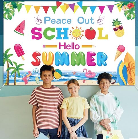 السلام خارج المدرسة مرحبا الصيف خلفية راية المدارس خارج لخلفية الصيف كشك الصور الدعائم زينة الصيف نهاية العام الدراسي ديكورات الحفلات in Kuwait