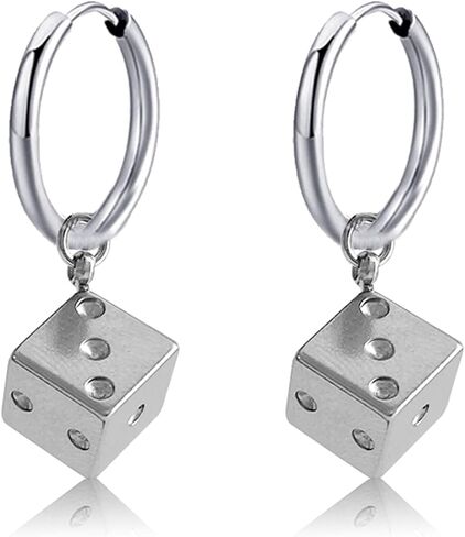 مضحك الشرير كول ثلاثية الأبعاد الفولاذ المقاوم للصدأ النرد استرخى قطرة Huggie هوب أقراط للنساء الفتيات الرجال بيان النادي الليلي مجوهرات الحفلات in Kuwait