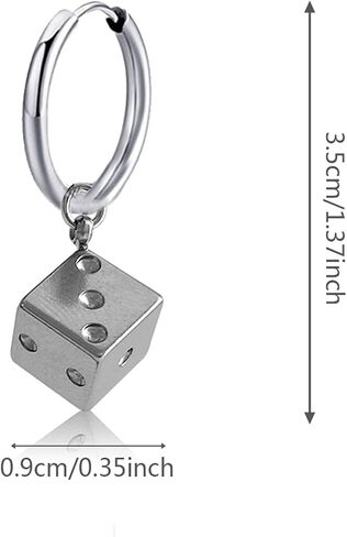 Funny Punk Cool 3D Stainless Steel Dice Dangle Drop Huggie Hoop Earrings for Women Girls Men Statement Night Club Party Jewelry in Kuwait