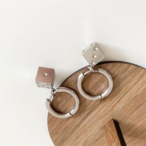 Funny Punk Cool 3D Stainless Steel Dice Dangle Drop Huggie Hoop Earrings for Women Girls Men Statement Night Club Party Jewelry in Kuwait