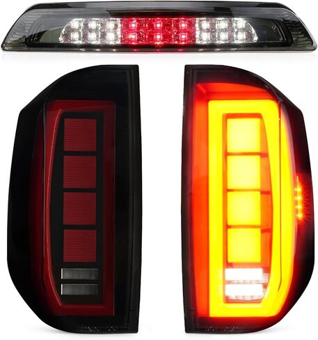ضوء خلفي LED (دخان) + طقم ضوء الفرامل الثالث (أحمر) لسيارة Toyota Tundra 2014-2018، مجموعة الضوء الخلفي مجموعة استبدال ضوء التوقف العالي 3 قطع in Saudi Arabia