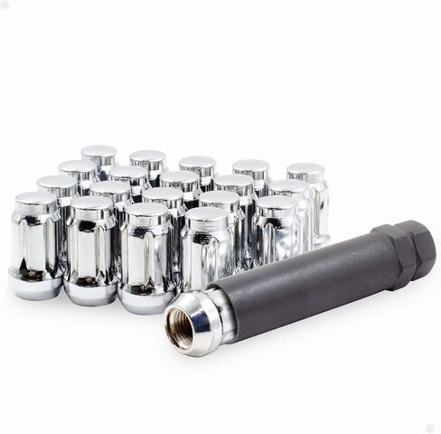 Wheel Accessories Parts Set of 20 Chrome 12x1.75 Lug Nuts 1.38in Long Car Small Diameter Lug Nut Closed End Bulge Acorn 6 Spline with Key (M12x1.75, Chrome) in Saudi Arabia