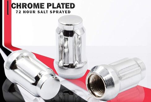 Wheel Accessories Parts Set of 20 Chrome 12x1.75 Lug Nuts 1.38in Long Car Small Diameter Lug Nut Closed End Bulge Acorn 6 Spline with Key (M12x1.75, Chrome) in Saudi Arabia
