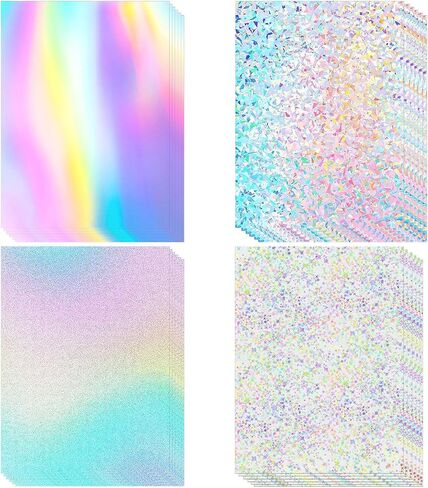Framendino, 24 Pack Holographic Sticker Paper A4 Size Holographic Overlay Rainbow Vinyl Self Adhesive Waterproof Film with 4 Styles Mixed in Saudi Arabia