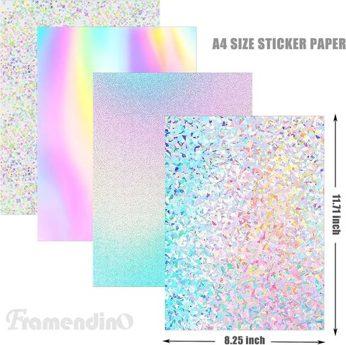 Framendino, 24 Pack Holographic Sticker Paper A4 Size Holographic Overlay Rainbow Vinyl Self Adhesive Waterproof Film with 4 Styles Mixed in Saudi Arabia