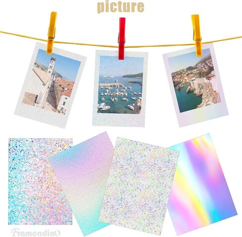 Framendino, 24 Pack Holographic Sticker Paper A4 Size Holographic Overlay Rainbow Vinyl Self Adhesive Waterproof Film with 4 Styles Mixed in Saudi Arabia