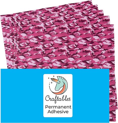 أوراق مطبوعة من الفينيل ذاتي اللصق بنمط مموه وردي للكريكات، والصورة الظلية، والنقش، والشارات، والعلامات، والملصقات من Craftables in Kuwait