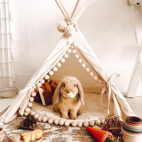 Rabbit Hideaway - Cozy Small Dog Bed - Stylish Cat Teepee - Cute Tent for Bunny, Puppy, Guinea Pig and Small Animals - Made with 100% Cotton, Hypoallergenic - Pet Accessories for Indoor in Saudi Arabia