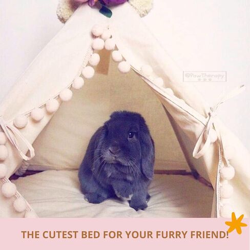Rabbit Hideaway - Cozy Small Dog Bed - Stylish Cat Teepee - Cute Tent for Bunny, Puppy, Guinea Pig and Small Animals - Made with 100% Cotton, Hypoallergenic - Pet Accessories for Indoor in Saudi Arabia