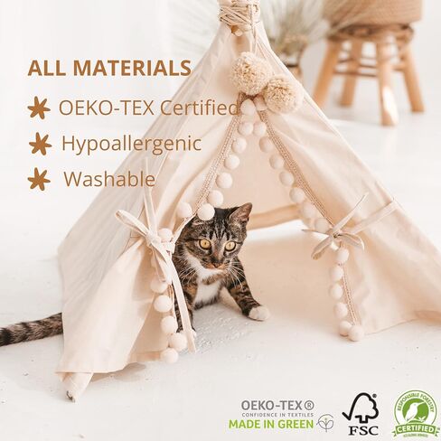 Rabbit Hideaway - Cozy Small Dog Bed - Stylish Cat Teepee - Cute Tent for Bunny, Puppy, Guinea Pig and Small Animals - Made with 100% Cotton, Hypoallergenic - Pet Accessories for Indoor in Saudi Arabia