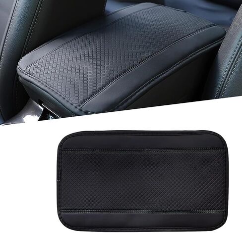 1 PC Four Seasons Universal Armrest Box Mat, 12.5In x 7.4In Fiber Leather Embossing, Comfortable Waterproof Car Armrest Cover Mat, Universal Center Console Mat for Most Cars (Black) in Saudi Arabia