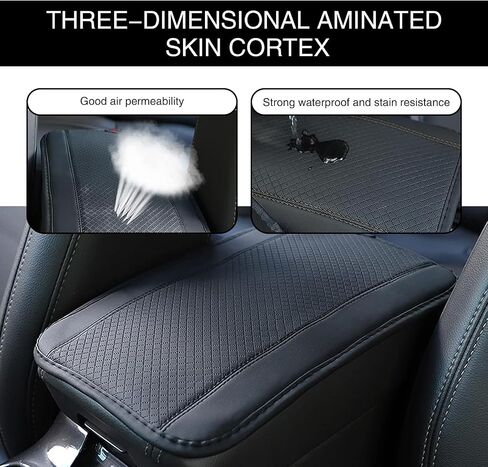 1 PC Four Seasons Universal Armrest Box Mat, 12.5In x 7.4In Fiber Leather Embossing, Comfortable Waterproof Car Armrest Cover Mat, Universal Center Console Mat for Most Cars (Black) in Saudi Arabia