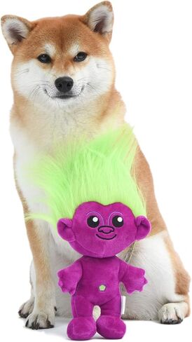 Toys for Dogs | 9 Inch Plush Dog Toy with Green Hair and Purple Body | Dog Toy with Squeaker | Plush Fabric Soft Medium Squeaky Dog Toy from Trolls in Saudi Arabia