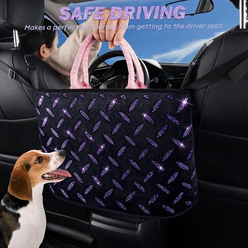 eing Crystal Car Organizers and Storage Purse Holder, Car Seat Back Net Handbag Accessories with Bling Diamonds for Women, Car Pet Barrier for Dogs and Kids,Purple in Saudi Arabia