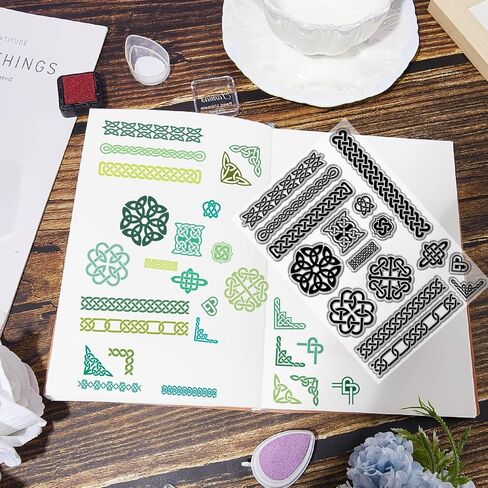 CRASPIRE 2Pcs Celtic Knot Clear Rubber Stamps Reusable Trinity Knot Frame Transparent Silicone Stamp Seal Vintage for Easter St.Patrick Christmas Journaling Card Making Crafting Decor DIY Scrapbooking in Saudi Arabia