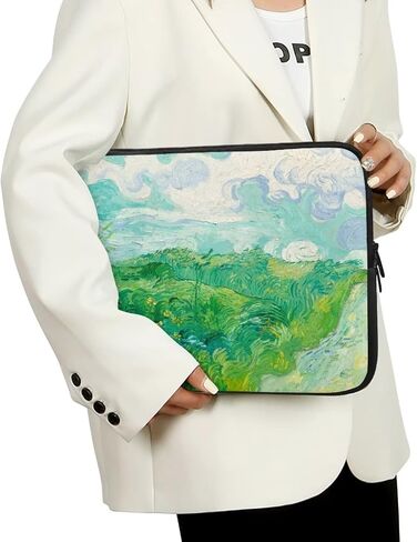 حافظة كمبيوتر محمول من Green Wheat Fields للنساء والرجال، حافظة كمبيوتر محمول عصرية برسومات Van Gogh مع استخدامات متعددة مصنوعة من مادة النيوبرين الممتازة، حقيبة كمبيوتر لوحي مقاس 15 بوصة للأصدقاء in Kuwait
