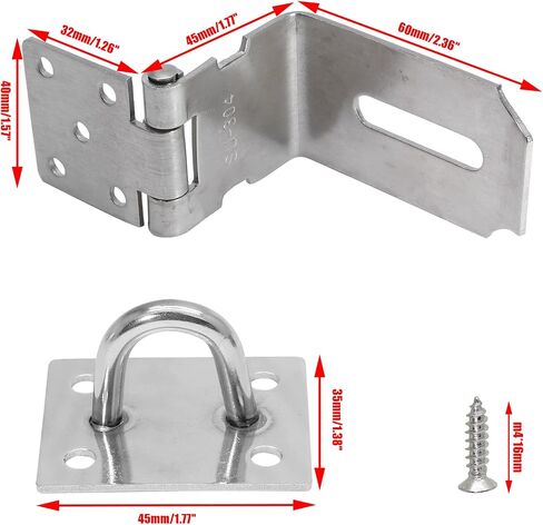 3Pcs 90 Degree Padlock Hasp 5 Inch 304 Stainless Steel Safety Hasp with Screws for Push/Barn/Sliding Door, Brushed Silver in Saudi Arabia