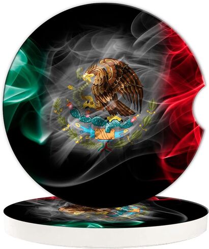 Flag Absorbent Car Mexico Smoke Cup Holder Coaster 2 Pack,Ceramic Stone Coaster with a Finger Notch for Most Cars Interior in Saudi Arabia