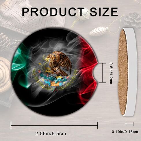 Flag Absorbent Car Mexico Smoke Cup Holder Coaster 2 Pack,Ceramic Stone Coaster with a Finger Notch for Most Cars Interior in Saudi Arabia