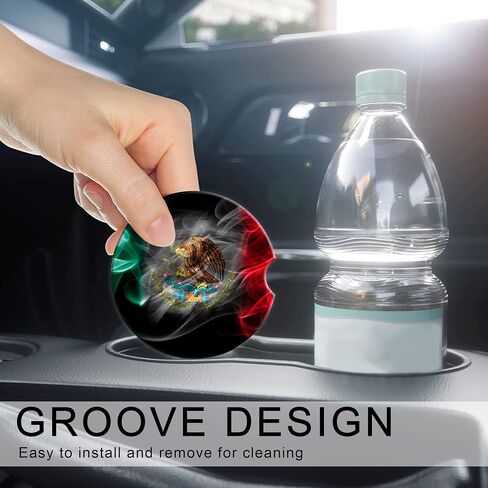Flag Absorbent Car Mexico Smoke Cup Holder Coaster 2 Pack,Ceramic Stone Coaster with a Finger Notch for Most Cars Interior in Saudi Arabia