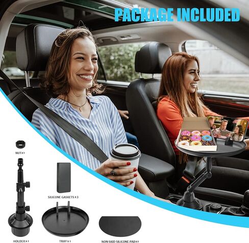 صينية حامل أكواب للسيارة - استمتع بطعامك وشرابك وابق منظمًا، سطح 8.26 بوصة مع حامل هاتف، صواني سيارة قابلة للتعديل 360 درجة لتناول الطعام، صينية حامل أكواب السيارة تناسب معظم المركبات in Saudi Arabia