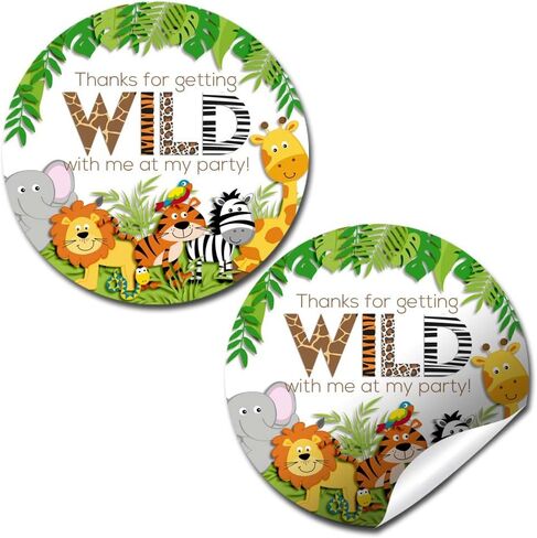 ملصقات ملصقات لحفلات عيد الميلاد Jungle Wild Party Thanks You، مقاس 40 بوصة، ملصقات دائرية للحفلات من AmandaCreation، رائعة لهدايا الحفلات، وأختام الأظرف وحقائب الهدايا الجيدة in Saudi Arabia