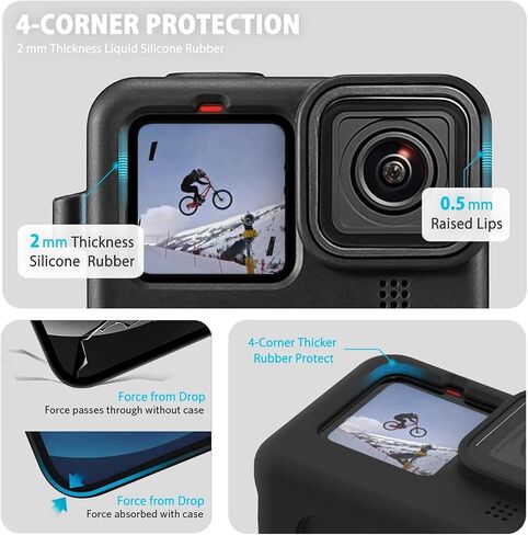 Accessories Kit Protective Soft Silicone Case for GoPro Hero 12/11/10/9 Black, Sleeve Case with Rubber Lens Cover + Screen Protector + Battery Side Cover + Lens Cover Cap for Go Pro Hero12 11 10 9 in Saudi Arabia