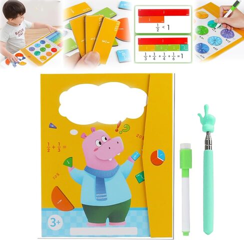 Magnetic Math Fraction Education Puzzle, Magnetic Kids Fraction Tiles Circles, Math Manipulatives for Elementary School, Math Teaching Aids with Finger Reading Stick in Saudi Arabia