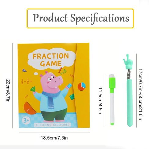 Magnetic Math Fraction Education Puzzle, Magnetic Kids Fraction Tiles Circles, Math Manipulatives for Elementary School, Math Teaching Aids with Finger Reading Stick in Saudi Arabia
