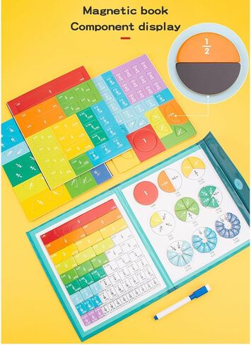 Magnetic Math Fraction Education Puzzle, Magnetic Kids Fraction Tiles Circles, Math Manipulatives for Elementary School, Math Teaching Aids with Finger Reading Stick in Saudi Arabia